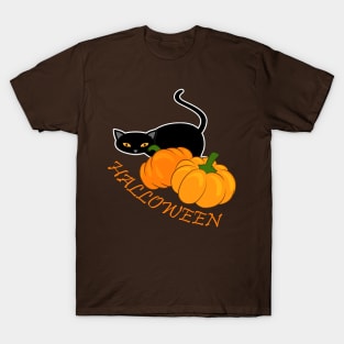 Halloween black cat with pumpkins T-Shirt